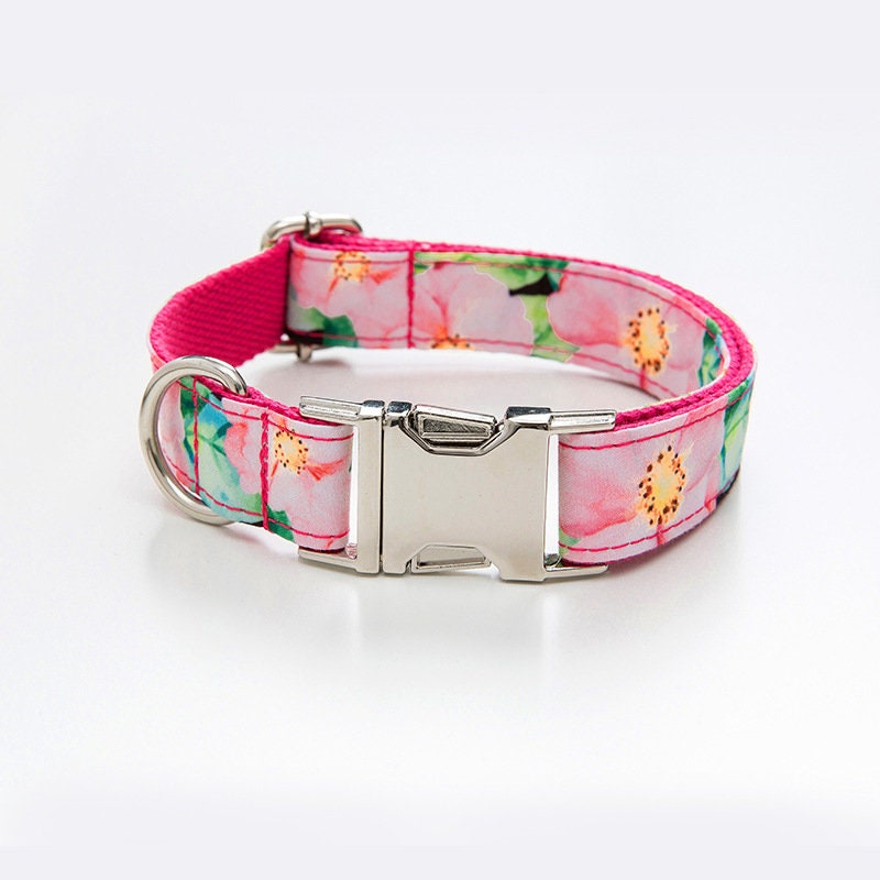 Pink Floral Dog Collar and Lead Set for Girl Dog