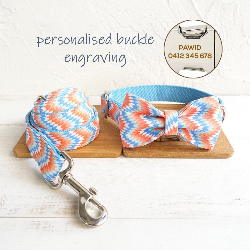 Handmade Wave Bow Tie Dog Collar Set