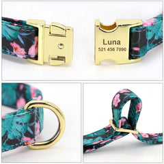 Laser Engraved Nylon Flower Dog Collar Set