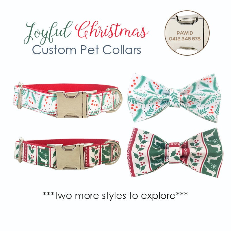 Joyful Christmas Custom Dog Collar Set