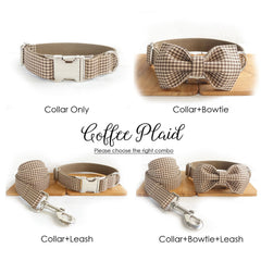 Engraved Aegean Sea Plaid Dog Collar Set