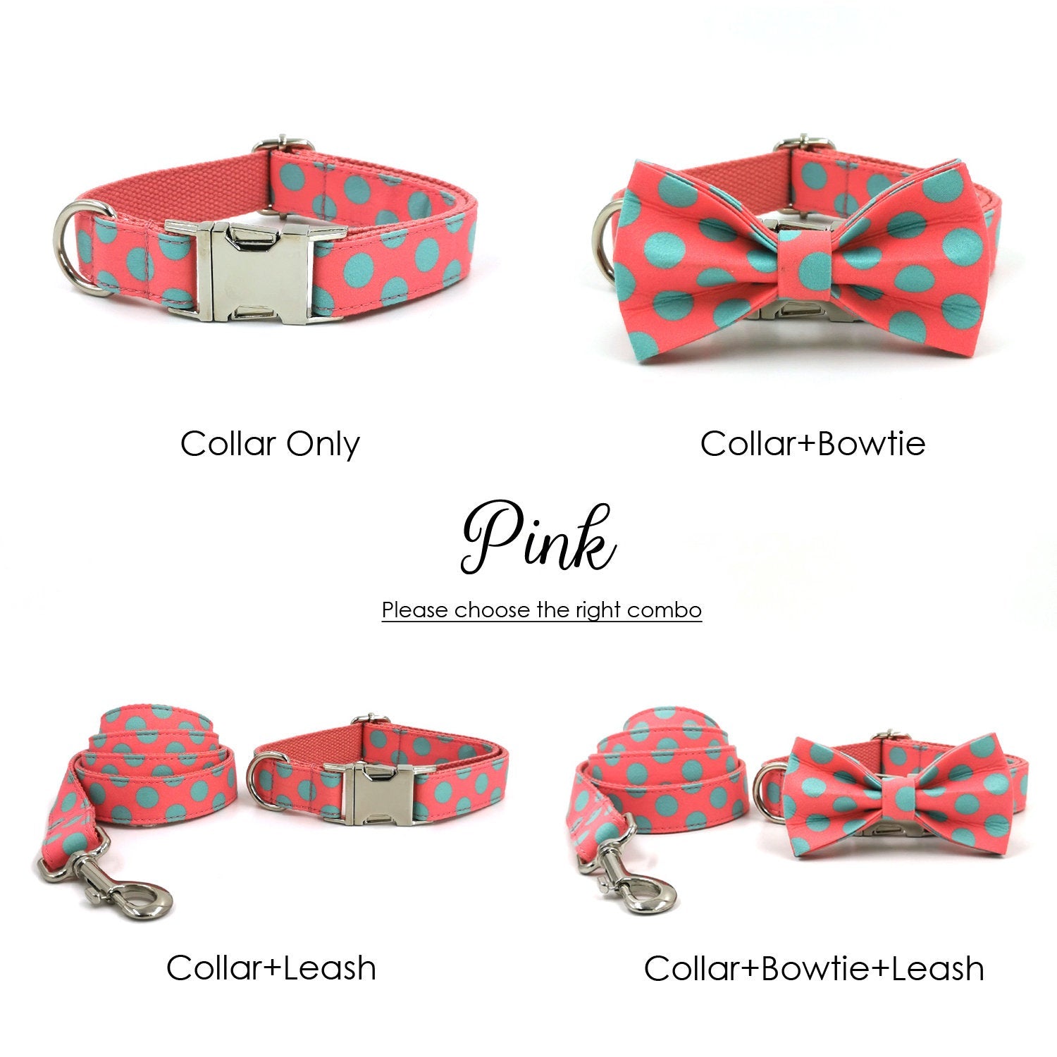 Polka Dot Personalized  Dog Collar Bow Tie Set