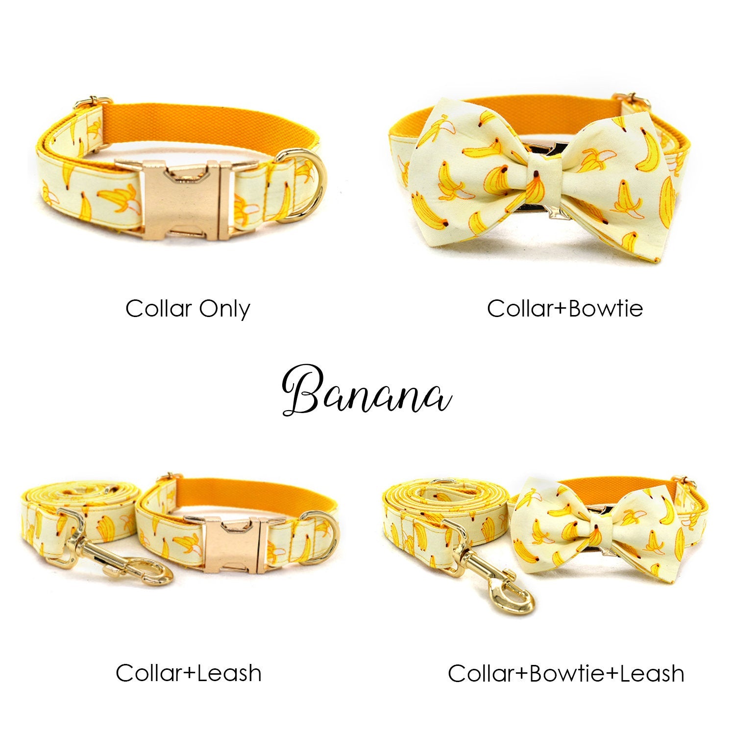 Personalized Banana Design Bowtie Dog Collar