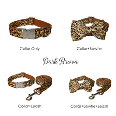 Personalized Leopard Print  Bow Tie Dog Collar Set