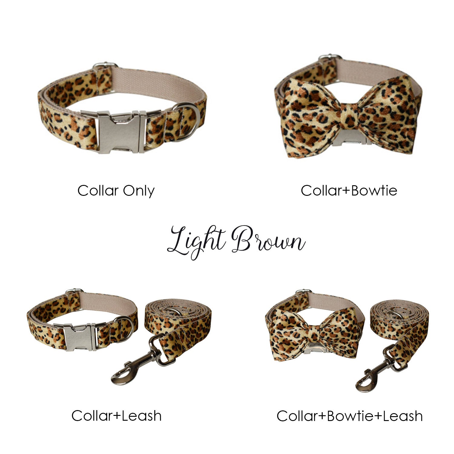 Personalized Leopard Print  Bow Tie Dog Collar Set