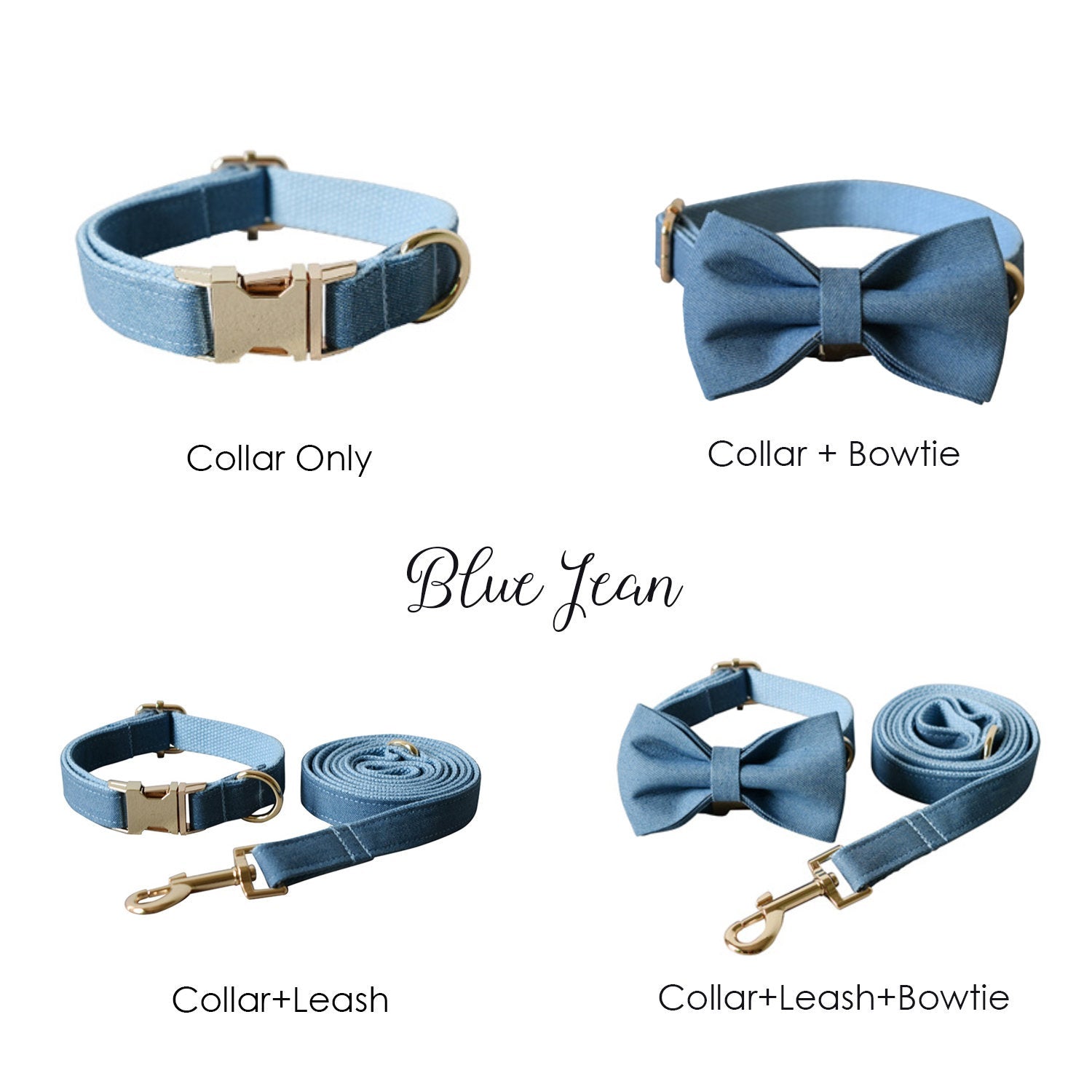 Handmade Jeans Custom Dog Collar Bow Tie Set