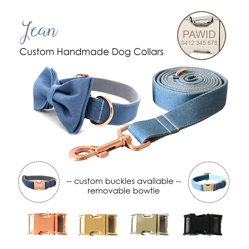 Handmade Jeans Custom Dog Collar Bow Tie Set