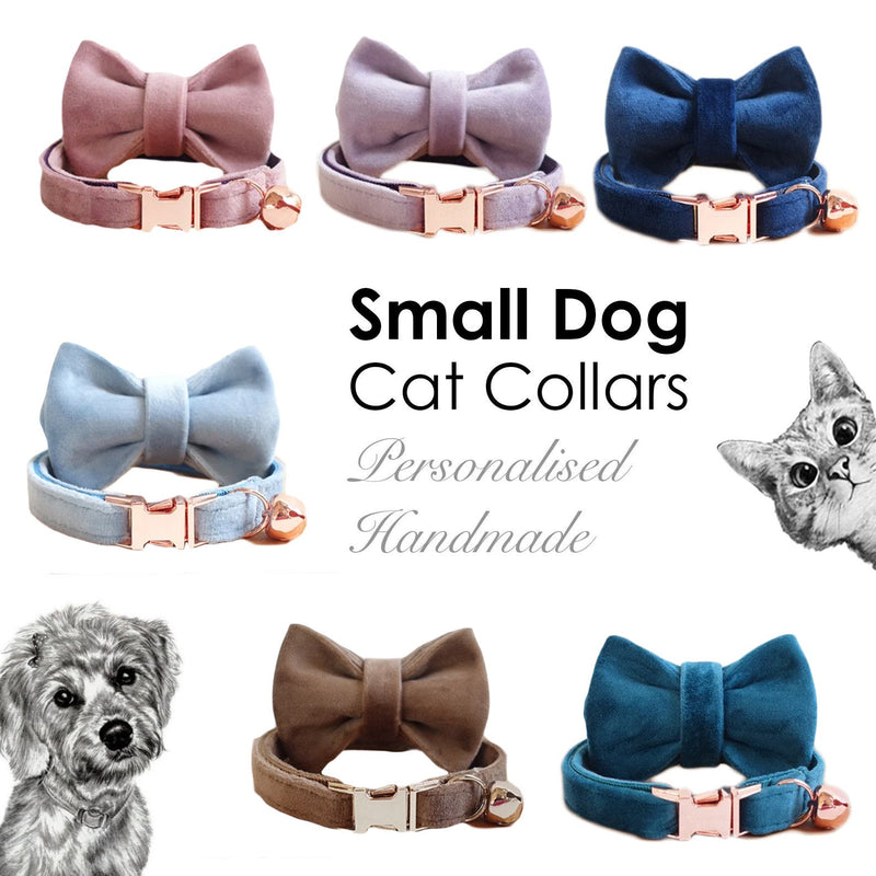 Velvet Personalized  Pet collar with removable bowtie