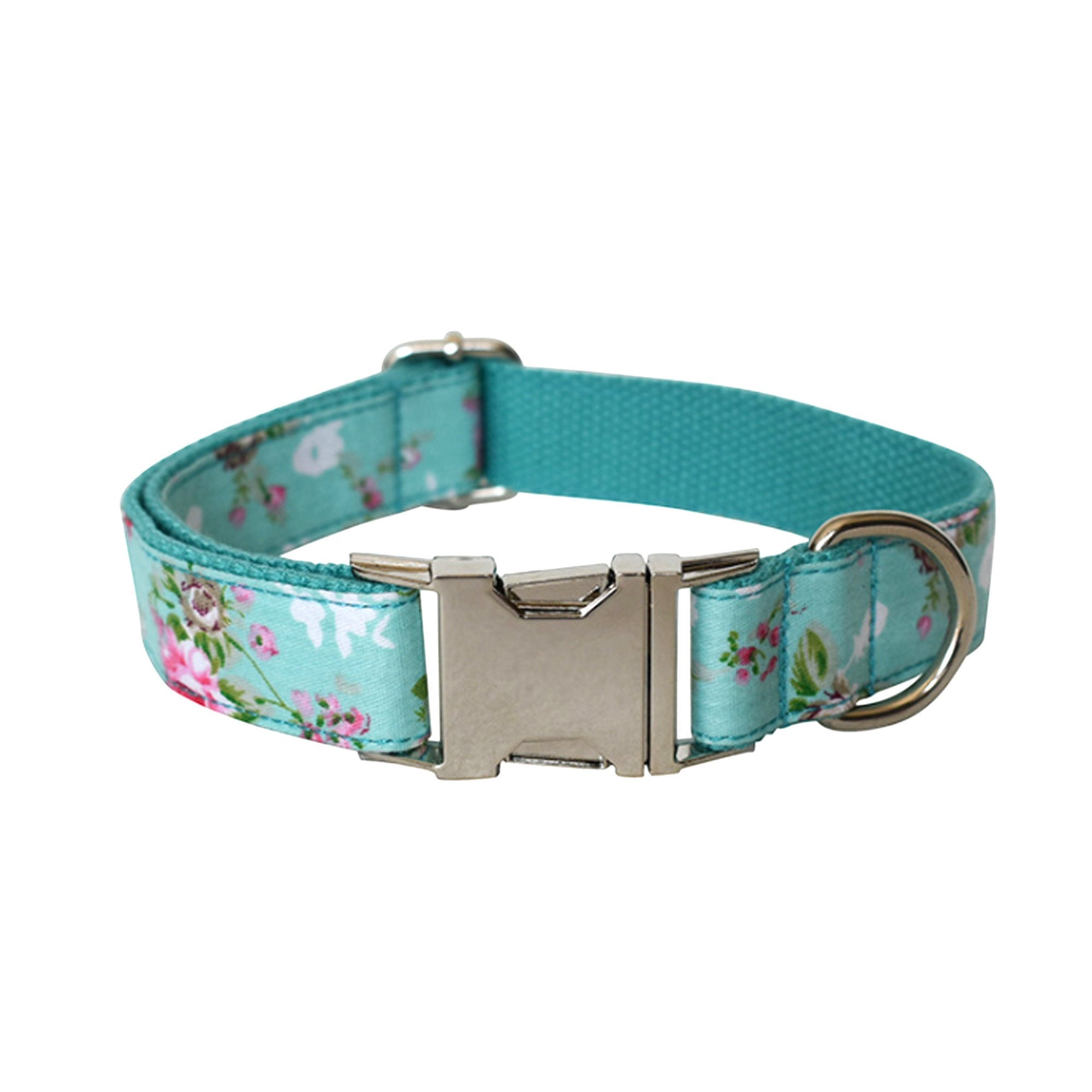 Engraved Pet ID Floral Pattern Dog Collar Set