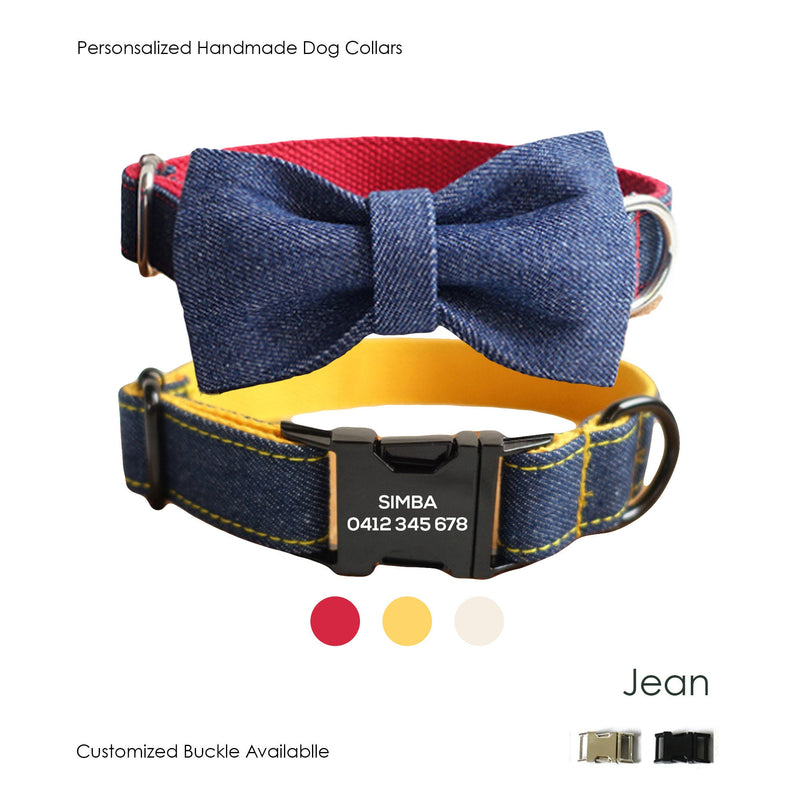 Custom JEAN Dog Collar Bow Tie Set