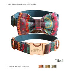 Engraved Tribal Bow Tie Dog Collar Set