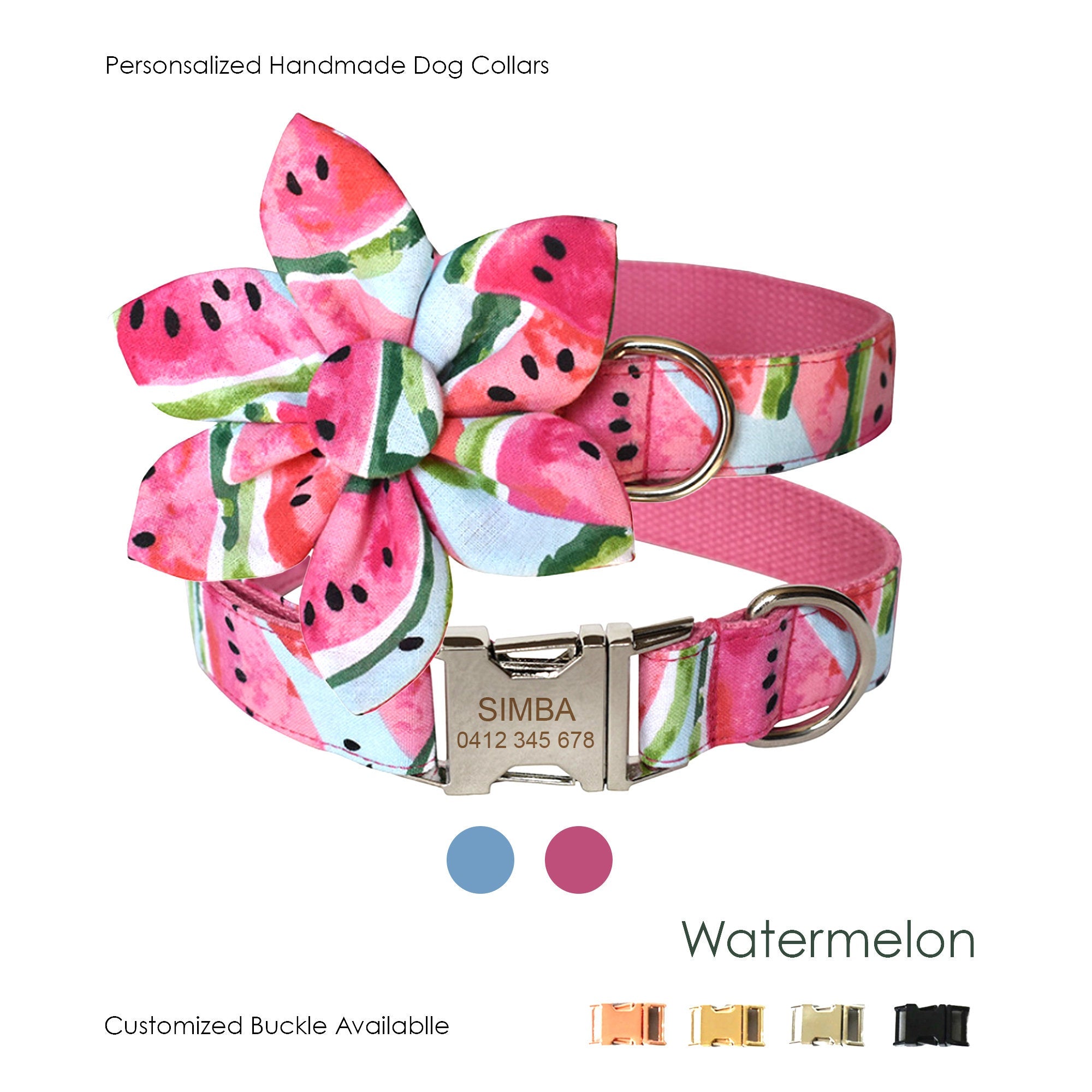 Watermelon Cute Custom Dog Collar Leash Set