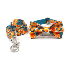 Personalized Orange Flower Bow Tie Collar Set