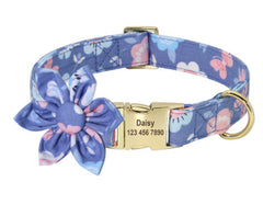 Pink Daisy Custom Engraved Dog Collar Set