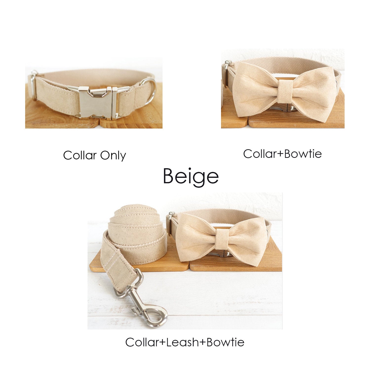 Velvet Plain Engraved Bow Tie Dog Collar Set