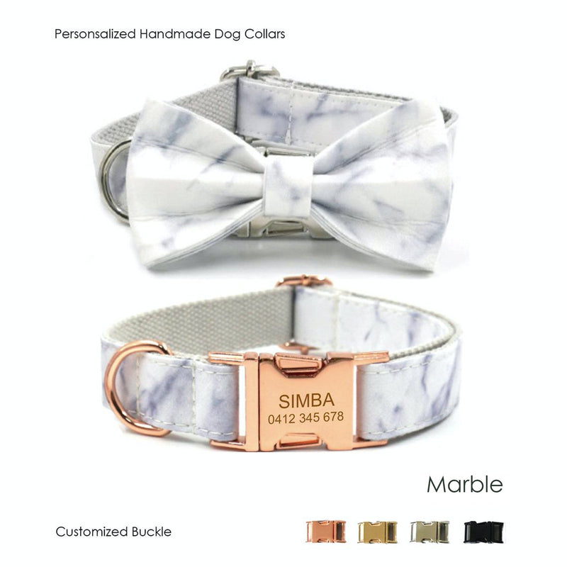 Handmade Engraved  Dog Bowtie Collar Set