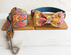 Bohemian Personalized Bow Tie Dog Collar Set