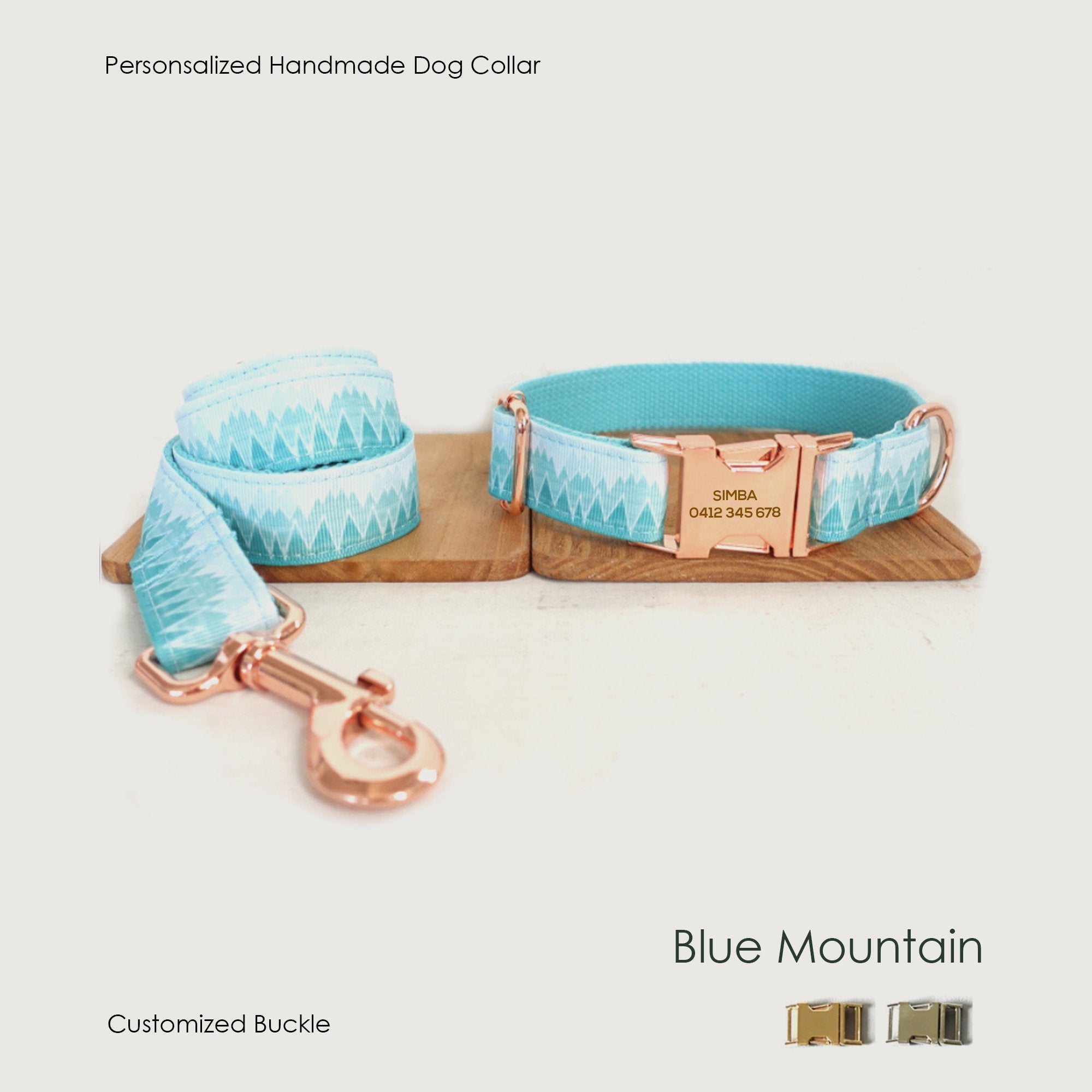 Personalized Blue Mountain Dog Collar Set