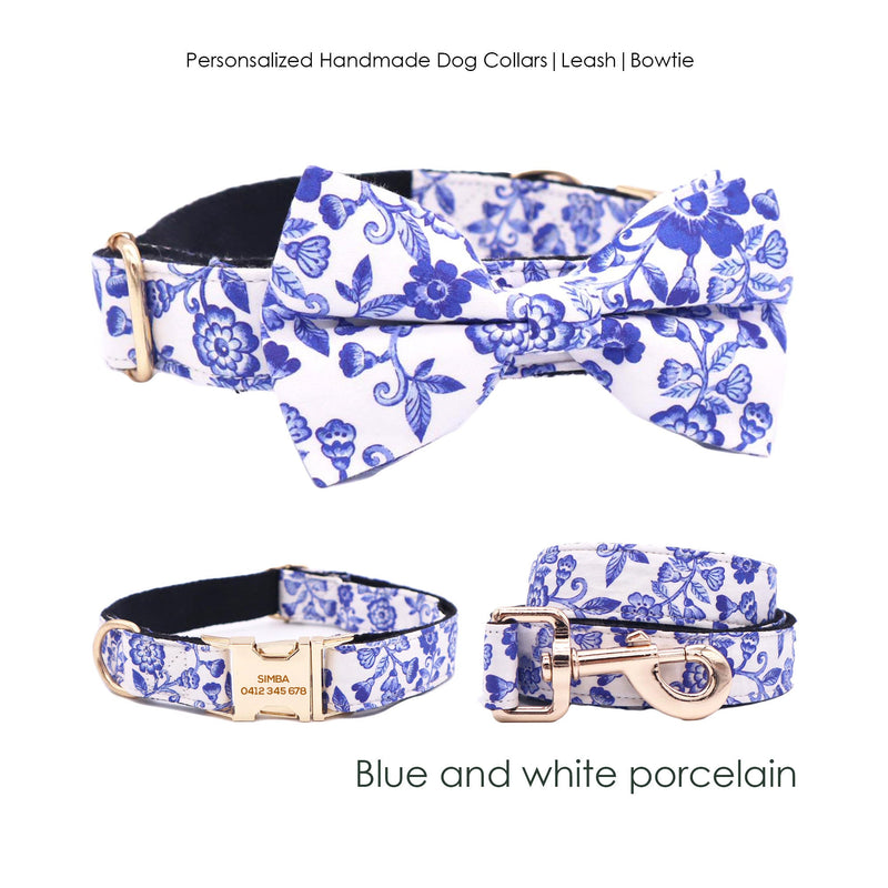 Porcelain Floral Dog Collar Bow Tie Set