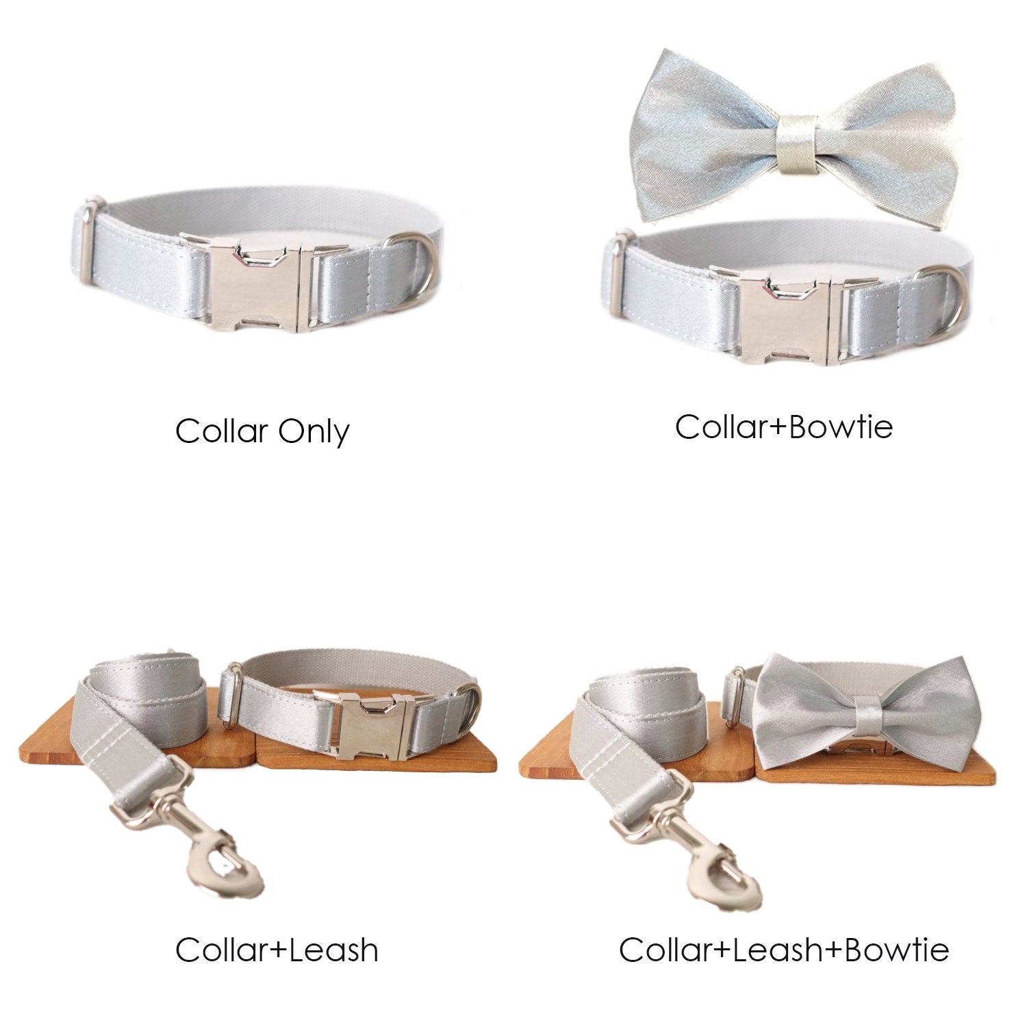Silky Shiny Dog Collar and Leash set with Bowtie Available