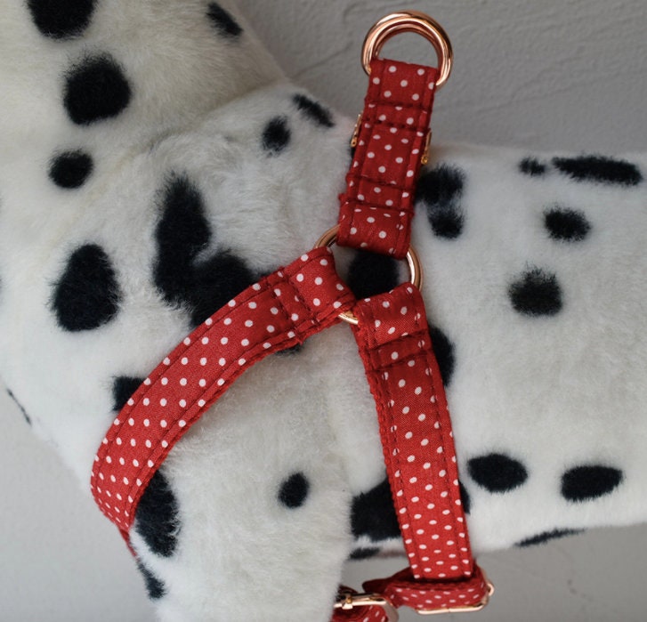 Black Polka Dog Collar and Lead Set, Bowtie and Harness Available