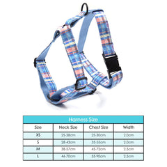 Custom Blue Plaid Dog Collar and Lead set, Harness, Poop Bag Combo