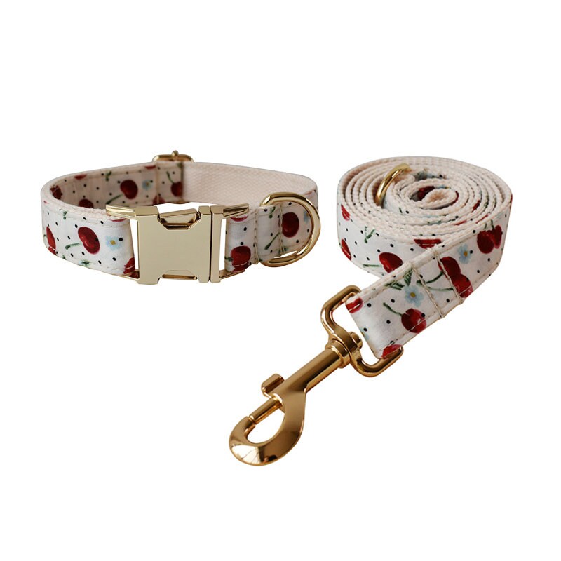 Cherry White Dog Collar and Lead Set Perfect for Christmas