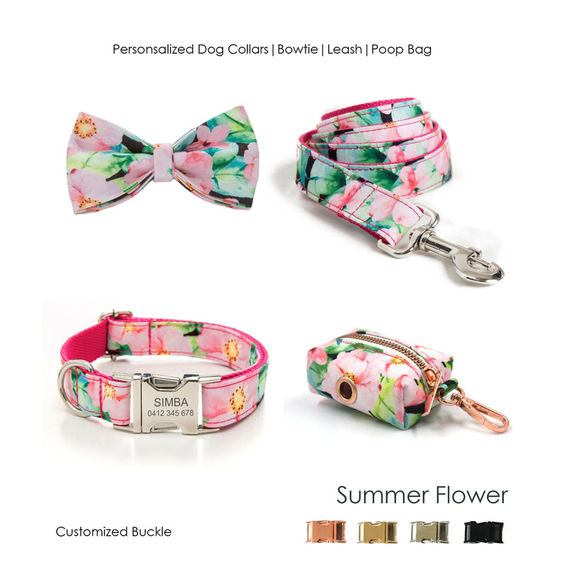 Pink Floral Dog Collar and Lead Set for Girl Dog