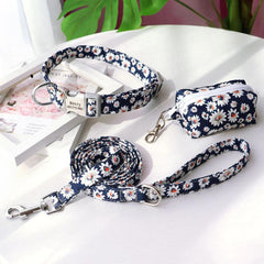 Personalized Engraved Nylon Daisy Floral Dog Collar Lightweight buckle * Poop Bag Holder * Matching Harness for Big Dogs