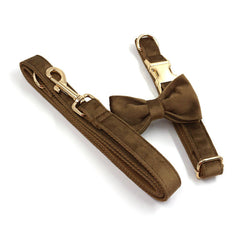 Solid Brown Thick Velvet Wedding Dog Collar Lead set, Different Combo