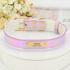 Personalized PU Rainbow Leather Dog Collar, Custom Grey, Pink, Purple, Blue Soft Dog Collar