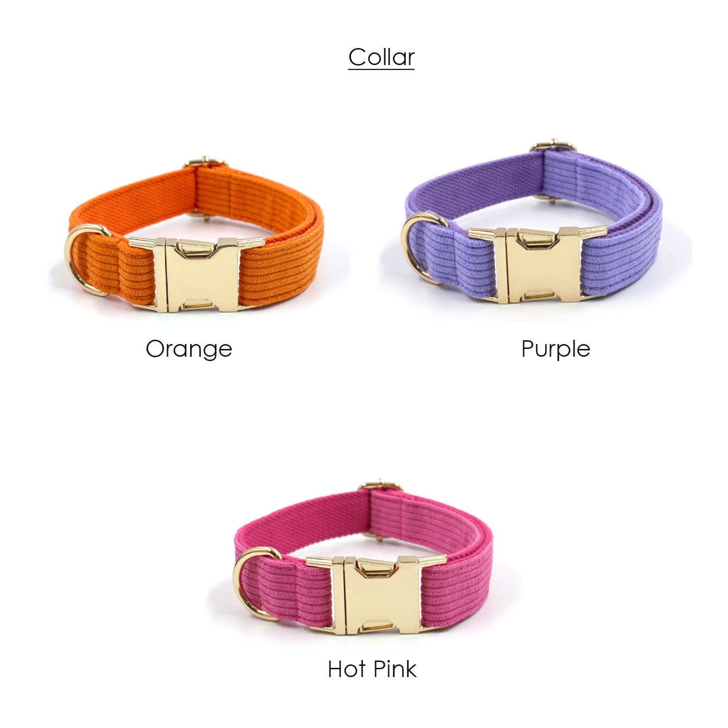 Personalized Engraved Handmade Pink Purple Orange Corduroy Dog Collar, Lead, Harness Set, Dog Bowtie, Mix and Match Available