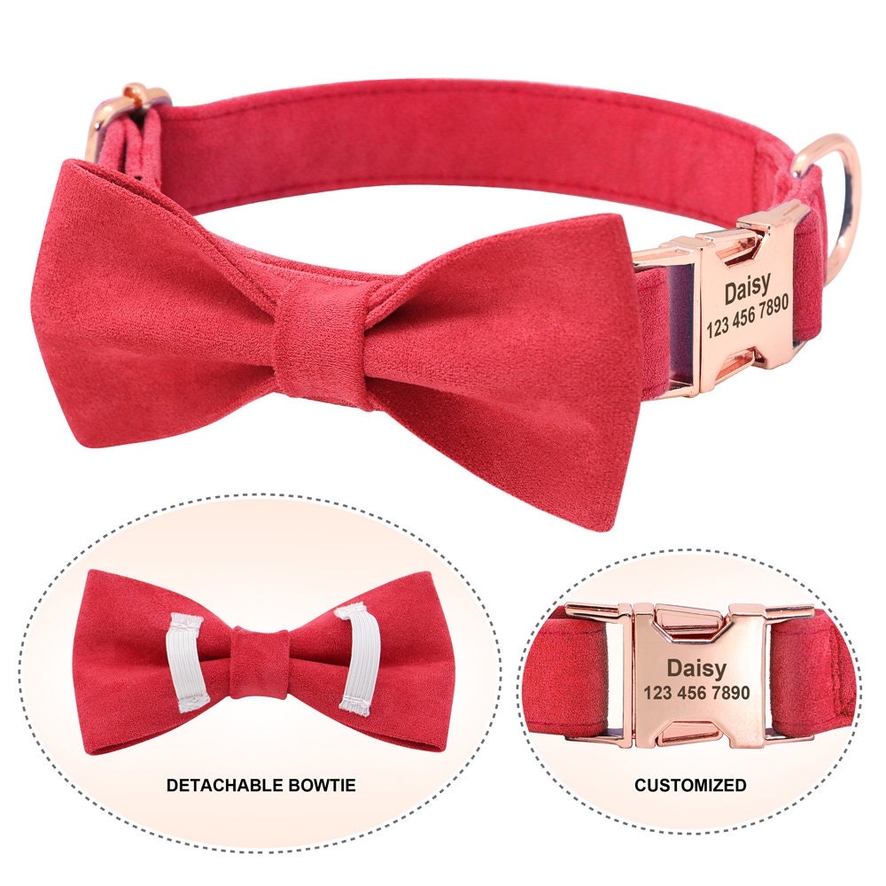 Velvet Wedding Dog Collar with Matching Sailor Bowtie or Small Bowtie