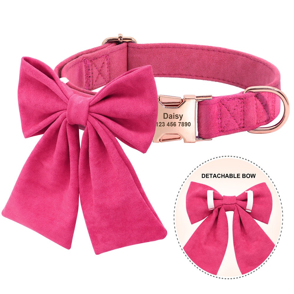 Velvet Wedding Dog Collar with Matching Sailor Bowtie or Small Bowtie