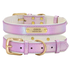 Personalized PU Rainbow Leather Dog Collar, Custom Grey, Pink, Purple, Blue Soft Dog Collar