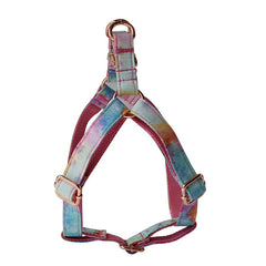 Pink Nebula Tie Dye Dog Collar and Leash Set, Step in Harness, Dog Bow