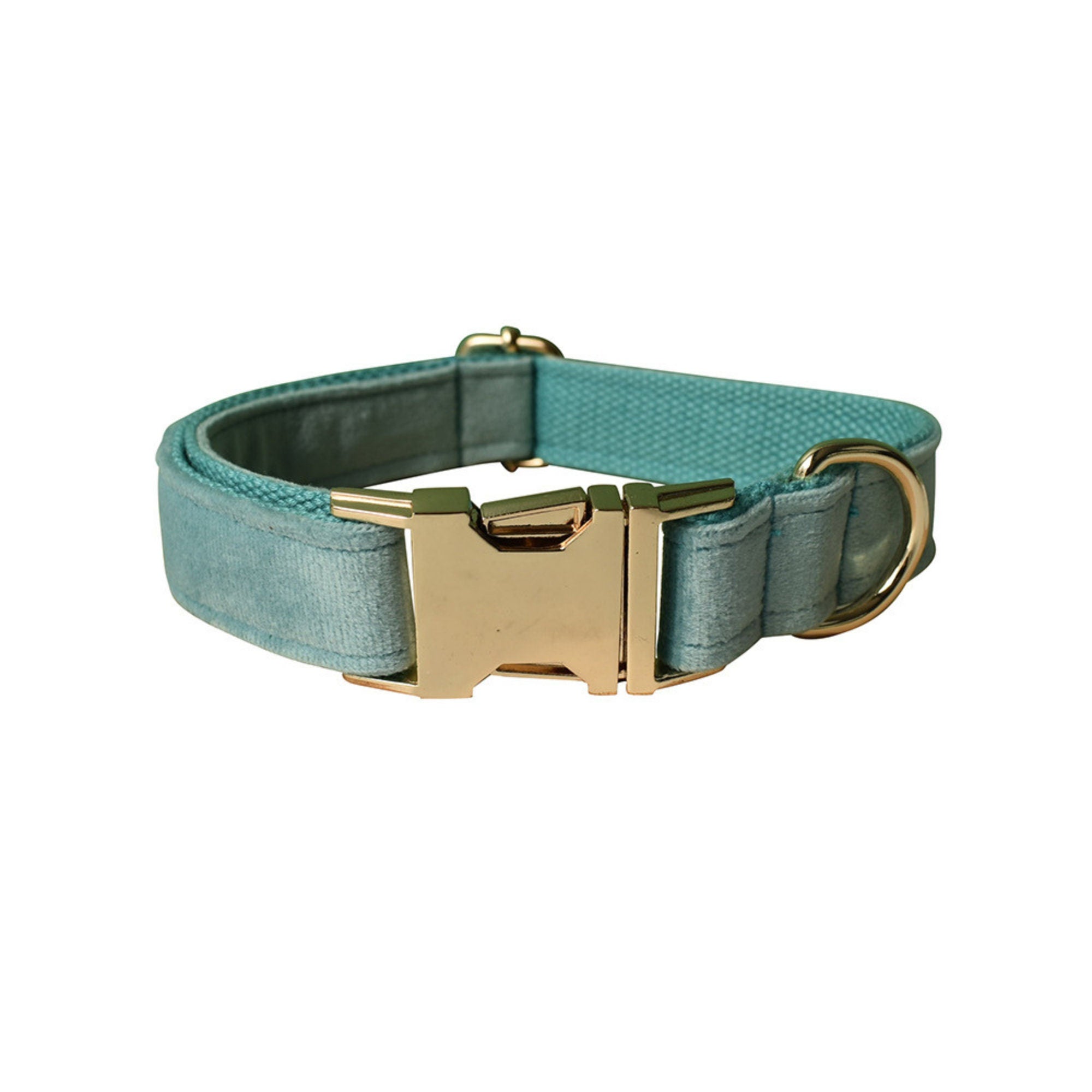 Aqua Thick Velvet Dog Collar and Lead Set and Harness Combo
