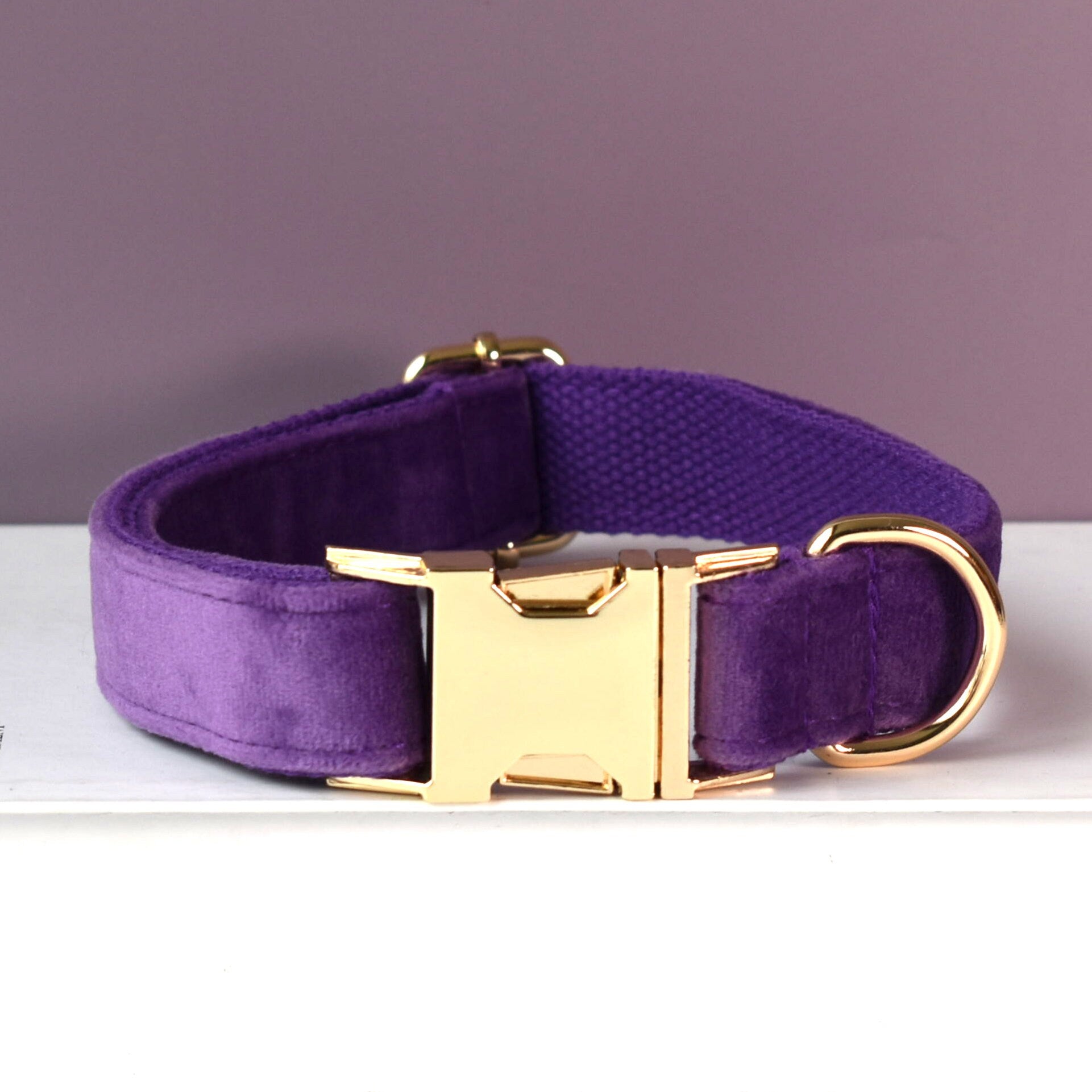 Purple Personalized Dog Collar Combo Set, Matching Bowtie, Leash and Harness