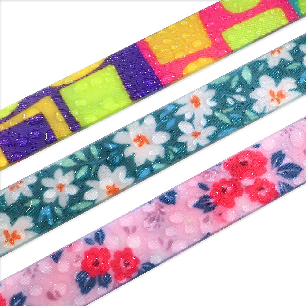 Waterproof Floral PVC Dog Collar in Blue, Pink and Green for Summer