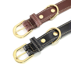 AirTag Compatible Leather Dog Collar in Black Leather and Brown Leather and Solid Pattern, Trendy Style for Medium to Large Dog