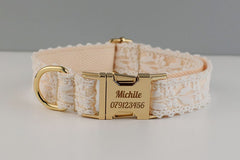 White Lace Wedding Dog Collar and Lead Set, Step-in Harness