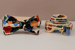 Colorful Shell Prints Dog and Lead Set, Step-In Harness, Bowtie