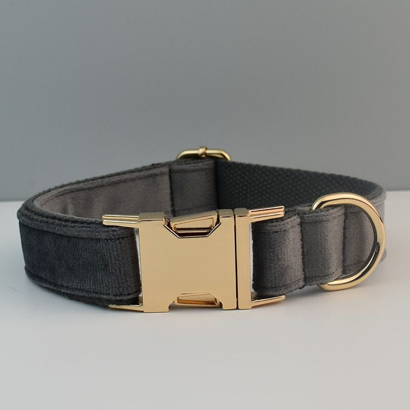 Dark Grey Dog Collar Lead Set, Harness and Removable Bowtie