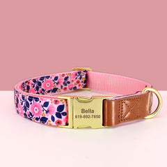 Personalized Dog Collar in Brown Leather and Pink, Green, Blue, Purple, Orange and Heart and Floral Pattern, Trendy Style for All Seasons