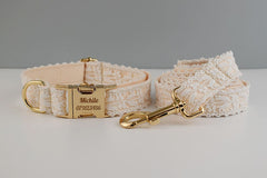 White Lace Wedding Dog Collar and Lead Set, Step-in Harness