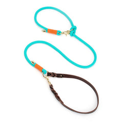 Vivid Collar and P Rope Leash in Blue-Green, Blue, Grey, Red, Green, Aqua Blue, Yellow and Solid Pattern with Leather, Great For All Seasons