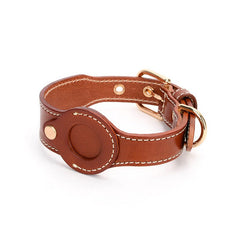 AirTag Holder Genuine Leather Thick Dog Collar in Red, Green, Black and Brown and Solid Pattern