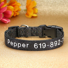 Personalised Dog Collar Nylon Adjustable Embroidered Sparkle Pet Accessories